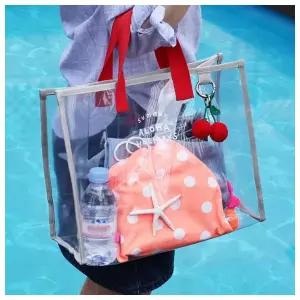 여행가방 비치가방 수영가방 투명 비치백(그레이+레드)