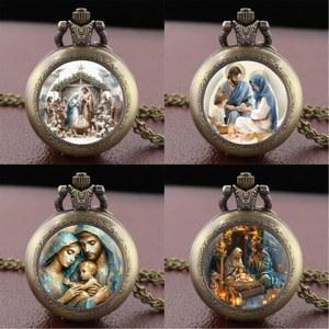 빈티지 회중시계 선물 패션 포켓워치 펜던트 마리아 종교 체인 시계 목걸이 성모 악세사리