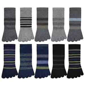 [유니미스]10켤레 세트 유니미스 남성 국산 순면 줄무늬 발가락양말 단목