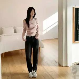 [하프클럽/옷자락]여자 사계절 스판 워싱 슬림 배기핏 데님팬츠