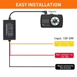 호환상품 자동차 및 차량용 대시캠 하드와이어 키트 ACC 주차 모니터 12V 24V5V 전원 케이블 전자 액세서리