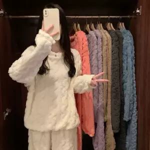 [샵앤] 여성 소프트 양털 겨울 수면 잠옷 세트 WON-WSET-WFL6NBP