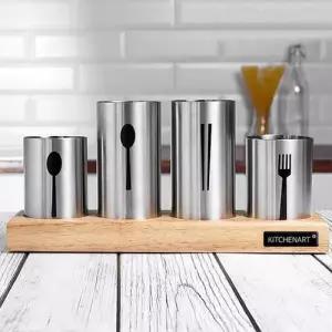 키친아트 스텐 수저통 4구 수저꽂이 조리도구통