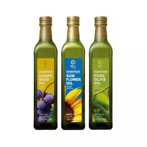 백설 유러피안 조리유 500ml 3종 세트(포도씨유x1+해바라기유x1+퓨어올리브유x