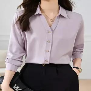 [예쎄][예쎄] 넥오픈 카라 스판 새틴 블라우스 (S5SBL006A)