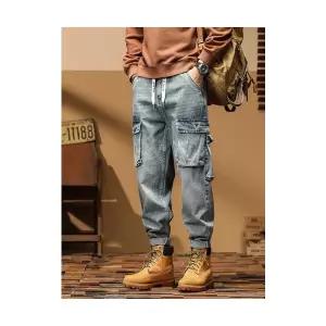 스콕 남자 배기핏 청바지 추동 배기 와이드패치 멀티 포켓 캐주얼 빅팬츠 JEN4