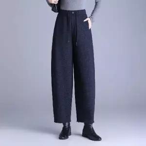 바지 모직 겨울 캐주얼 밴딩 무바지 와이드 슬림핏 여자바지 배기핏 커프스 도톰 9부 원템4