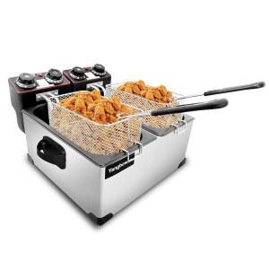 양보완 딥 프라이어 바구니 포함, 5.4QT/6L 냄비 2600W 더블 2개 타이머 조절 가능한 온도, 창문 뚜껑, 가정용으로 완벽한 튀김기, 생선 튀김