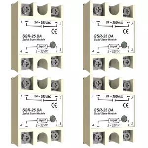 4PCS 솔리드 스테이트 릴레이 MAKERELE SSR-25DA 입력 3-32V DC에서 출력 24-380V AC 25A 단상 반도체 모듈