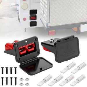 [미국배송] UTV ATV RV 트럭 보트 윈치용 앤더슨 SB175 커넥터 장착을 위한 1/0 게이지 케이블 방수 12V-36V용 플러시 마운트 먼지 커버를 사용한 JERBOR 2PCS 175A 배터리 퀵 커넥트/디커넥트 분리