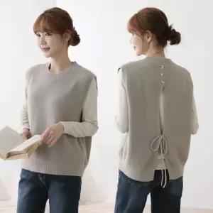 여성 뒷 리본 끈 니트 조끼 베스트 -CVE0057-