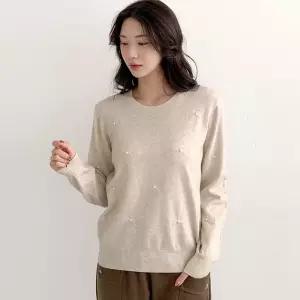 [옷자락] 여자 러블리 진주 리본 7컬러 라운드넥 와인색 니트