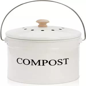 AVLA 주방 조리대용 퇴비통 1갤런 음식물 쓰레기통 냄새 없는 쓰레기 보관 용기 필터 포함 화이트 운반