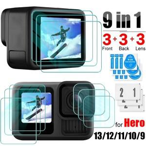 3/9피스 GOPRO호환 Hero 용 HD 강화 유리 화면 보호기 13 12 11 10 9 검정색 카메라 렌즈 필름 전면 후면
