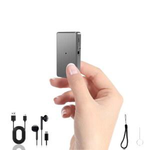 [미국배송] 음성 녹음기 - 64GB 미니 노이즈 캔슬링 활성화 기능 이어폰이 장착된 충전식 오디오 녹음기 업무 회의 인터뷰를 위한 휴대용 USB-C 녹음 장치