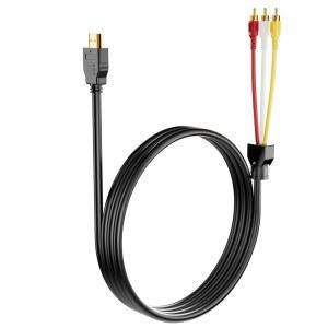 [미국배송] BERLAT HDMI에서 RCA로 변환기 1080P 5피트 HDMI 남성용 골드 플레이트 3-RCA 비디오 오디오 AV 케이블 커넥터 어댑터 송신기(TV HDTV DVD용) (신호 변환 기능 없음)