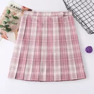 기장선택 체크패턴 딸기우유 학생복 교복 교복치마 (WFKC2TY)
