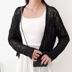 여리 루즈핏 그물 니트 소재 여자 여름 긴팔 가디건 (KYR-WEA38B6)
