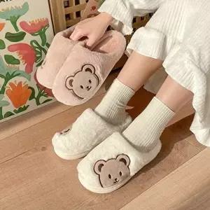 [엄지척]롱기모 2500배송 곰돌이 자수 털슬리퍼 겨울 여성 남