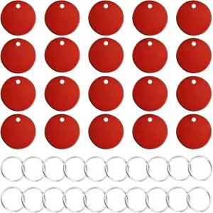 HACRAHO 애완동물 ID 태그 20개의 PCS 빨간색 원형 식별 개 고양이 열쇠고리가 있는 양면 빈 이름