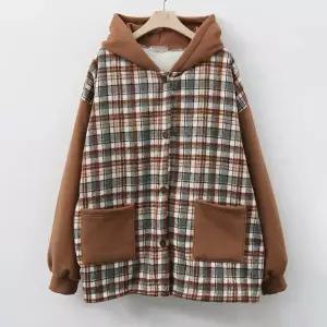 [하프클럽/] 체크배색양털후디자켓 POK686M601 빅사이즈