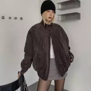 여성 벨벳 투웨이 집업 하이넥 블루종 자켓