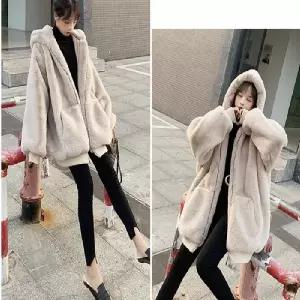 여성융털점퍼 후리스 페이크밍크퍼 집업 후드 오버핏 후드집업 페이크밍크퍼후드집업