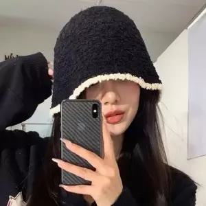 (색상 화이트)뽀글이 벙거지모자 버킷햇 배색 겨울 여자 니트