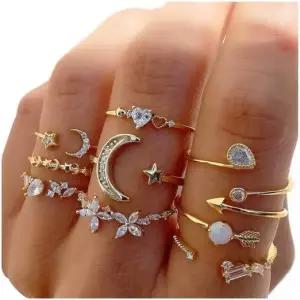 이니마트지 보호 반지 여성 틴 걸스 골드 스태킹 세트 빈티지 너클 가능한 달 스타 뱀 나비 하트 꽃 잎