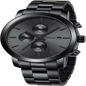 CRRJU 남성용 스타일리시 캐주얼 쿼츠 시계 고급 방수 캘린더 크로노그래프 재팬 무브먼트 손목시계