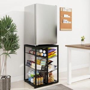 미니 냉장고용 수납 420파운드 용량 테이블이 있는 4단 헤비 듀티 냉장고 스탠드 거실용 모던 스퀘어 사이드 테이블 소형 와인 선반 홈 기숙사 아파트용