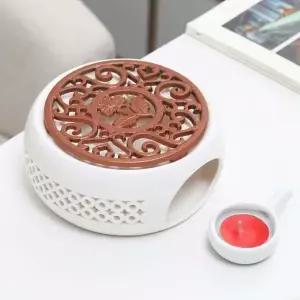 도자기 티워머 화이트 브론즈 서버 촛불 티팟 다과 (WFHN0VZ)