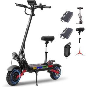 좌석이 있는 성인용 전동 스쿠터, 60V 50MPH 고속, 6000W 듀얼 모터 55마일 장거리, 11인치 튜브리스 오프로드 접이식 헤비 듀티 고속 에스쿠터 산악 출퇴근용