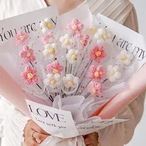 뜨개 꽃다발 재료 뜨개질 꽃 DIY [6색 코바늘 니트 조화 식물 뜨게 예쁜 인테리어 인