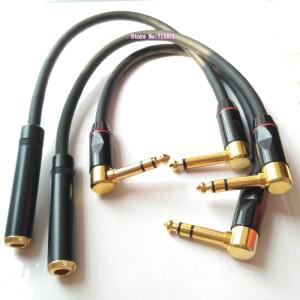 직각 팔꿈치 남성 여성 TS 6.35 연장 케이블 코드 금도금 스테레오 남성-남성 어댑터 라인 와이어 M F