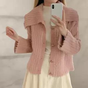 [하프클럽/옷자락]여성 겨울 앙고라 빅카라 퍼 니트 골지 버튼 가디건