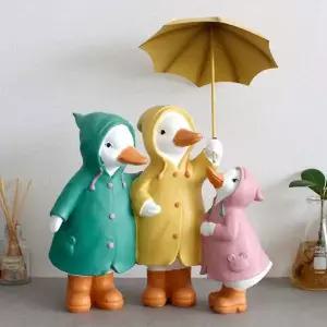 우비입은 RQR358T4 오리 인형 장식 선반 테이블 꾸미기 소품