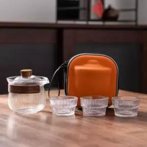 내열 유리 다기 세트 티 3인 소형 다도 차우리기 여행용다기세트