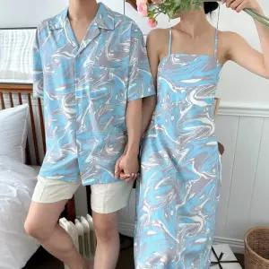 웨이브 남녀 커플 비치웨어 썸머룩 시밀러룩