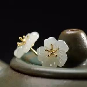 S925상감 자연주의 꽃 귀걸이 백옥 옥시리즈 매화