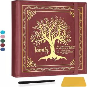 CWEGSJ 패밀리 트리 마그네틱 셀프 스틱 페이지 사진 앨범 3x5 4x6 5x7 6x8 가족 구성원을 위한 DIY 가죽