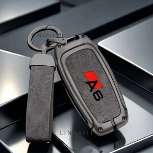 아우디 A6 S6 C5 C6 C7 4F S라인 차량용 아연 합금 가죽 키 케이스 커버 쉘 보호 키체인 가방 자동차 링 액