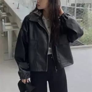 레더점퍼 여성 루즈핏 투웨이 가죽 자켓 블랙 1P 레더 점퍼