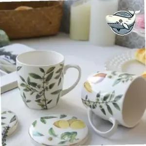 빈티지 도자기 뚜껑머그컵 수채화 찻잔 홈카페