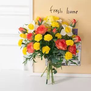 수선화 조화 꽃 꽃다발 엔젤어렌지 35cm 인테리어 장식 셀프 웨딩 스냅 촬영