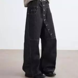 [하프클럽/셀러허브_여성트랜드패션]여성 넓은 데님팬츠 빅사이즈 단추 플