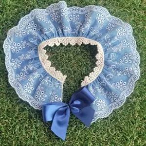 고품질 강아지 데님 리본 케이프 연청 1P 펀칭 스카프 패션 반려견데님케이프 반려견꽃무늬케이프 WFI1TX0