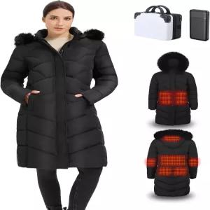 겨울철 야외용 배터리 팩 8 히팅 존이 있는 여성용 롱 코트 헝그리 그래핀 발열 재킷