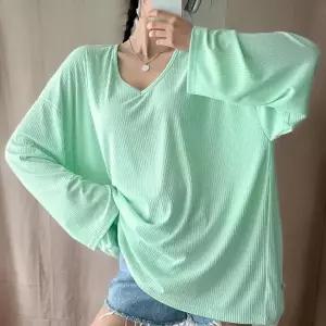 골지 빅사이즈 박스 브이넥 무지 긴팔롱티 스판티셔츠