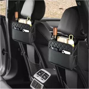 BWWND 2PCS 카시트 백 오거나이저 수납 포켓이 있는 방수 가죽 걸이 백시트 대부분의 차량을 위한 대용량